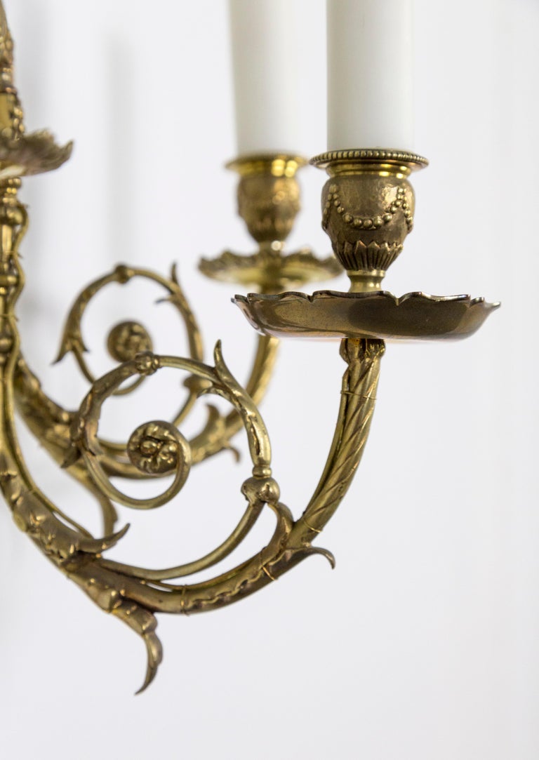 Detailed 2nd Empire Brass 3-Arm Sconces 'Pair' For Sale 4