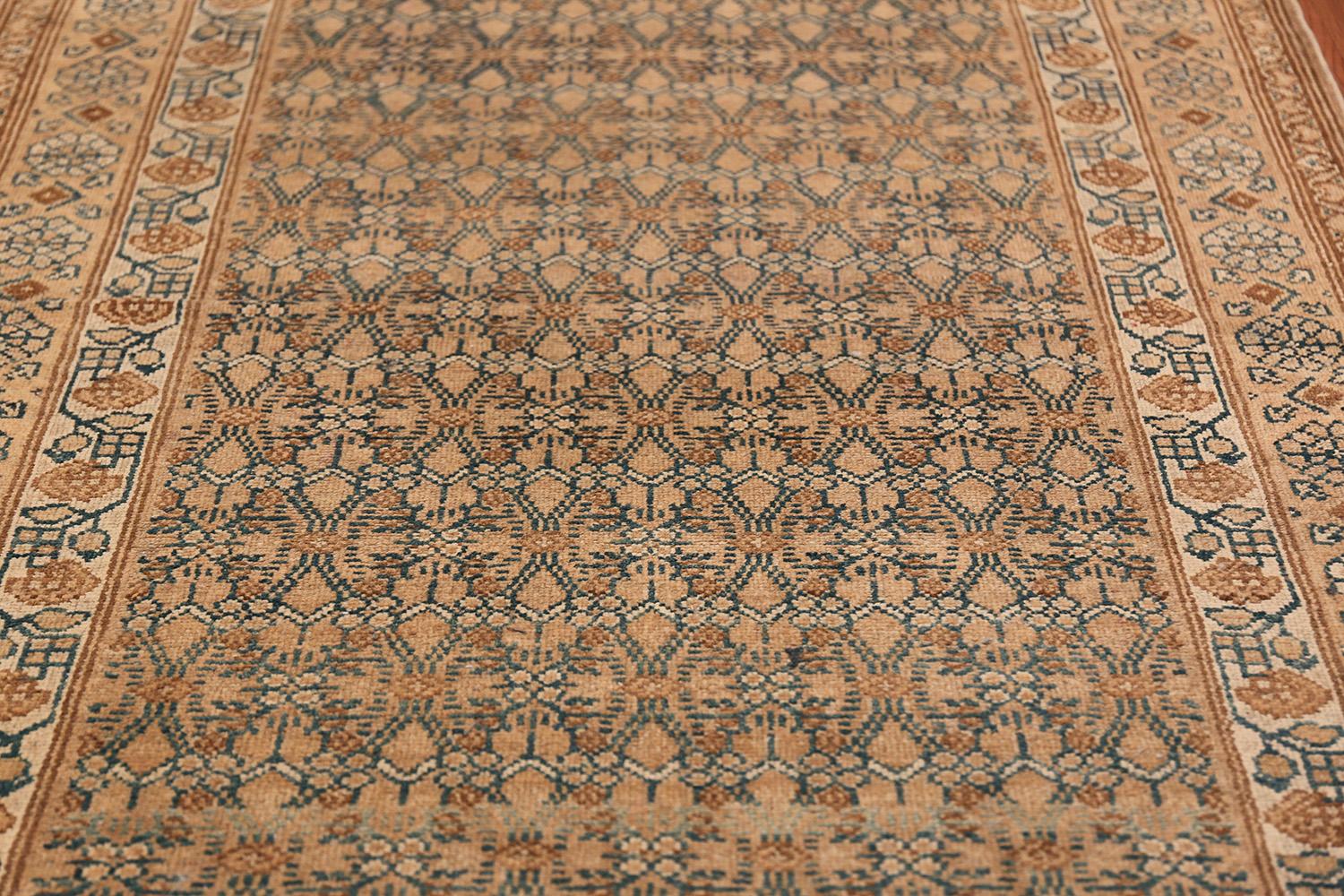 Hand-Knotted Detailed Alabaster Antique Persian Malayer Runner Rug. Size: 3 ft 7 in x 16 ft