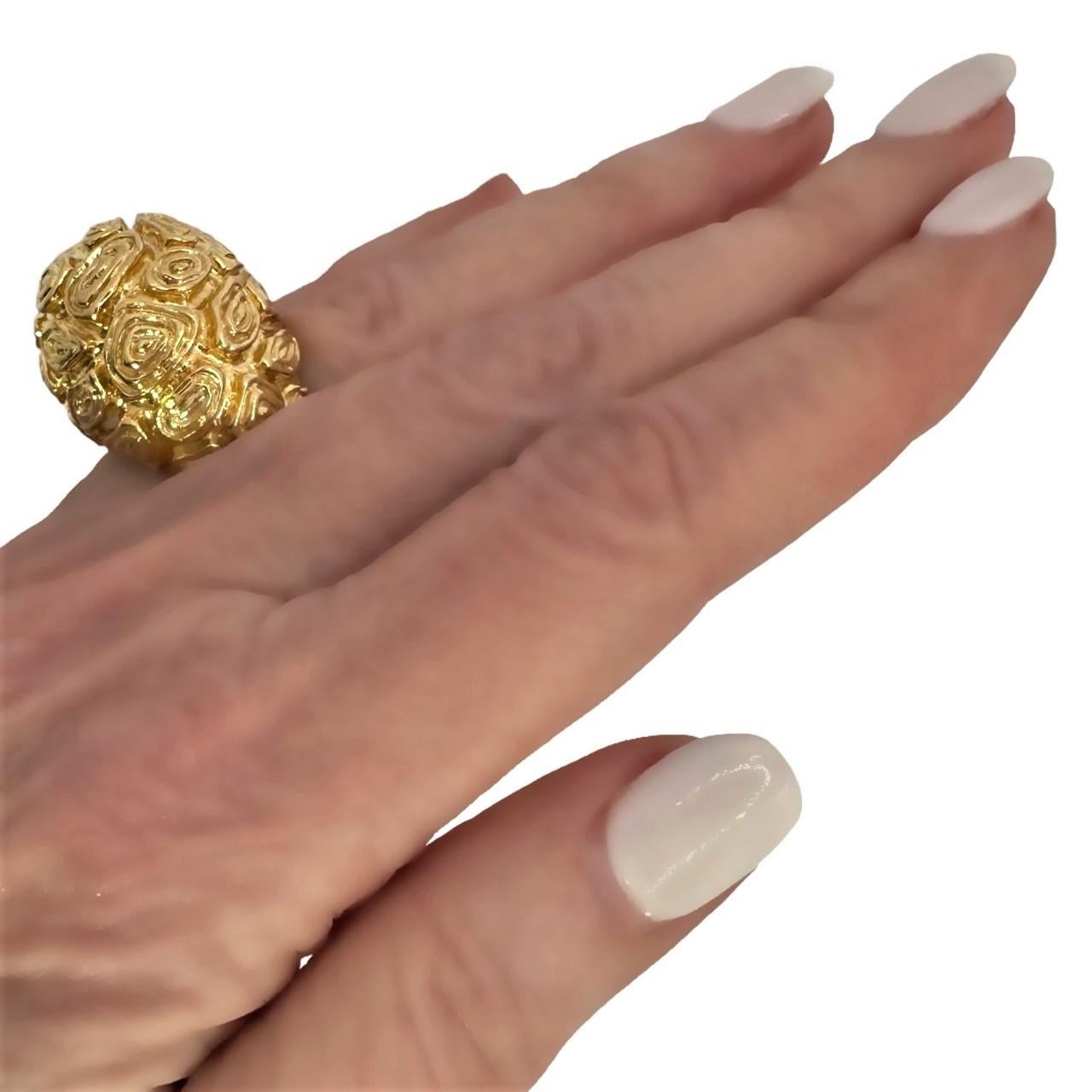 Detailed and Dramatic 18k Yellow Gold Large Scale Modernist Dome Ring For Sale 6