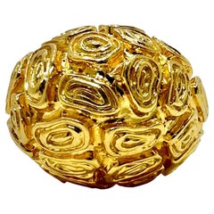 Detailed and Dramatic 18k Yellow Gold Large Scale Modernist Dome Ring