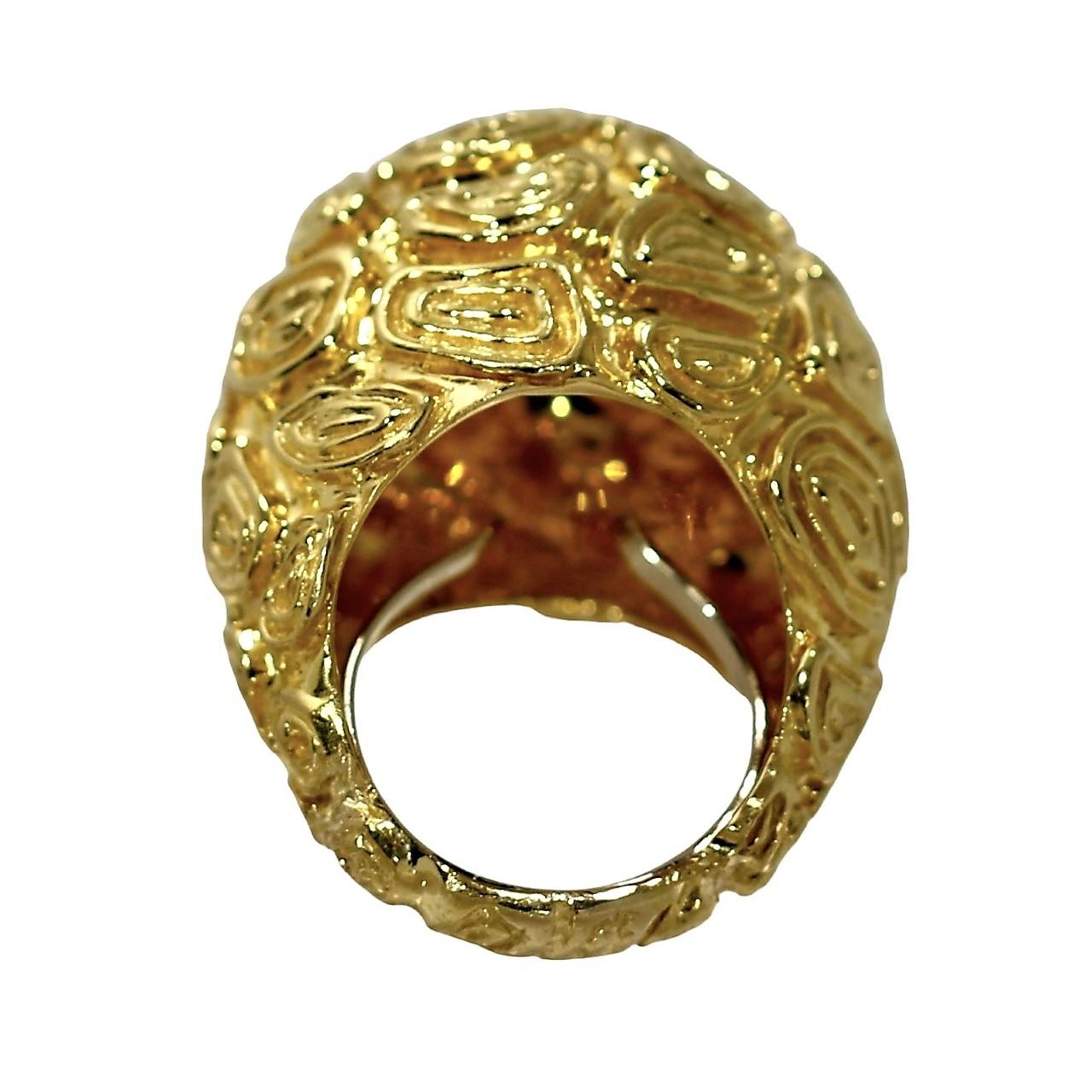 Women's Detailed and Dramatic 18k Yellow Gold Large Scale Modernist Dome Ring For Sale