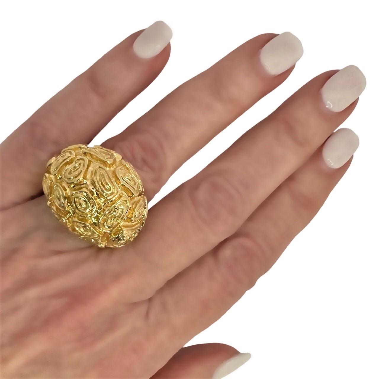 Detailed and Dramatic 18k Yellow Gold Large Scale Modernist Dome Ring For Sale 4