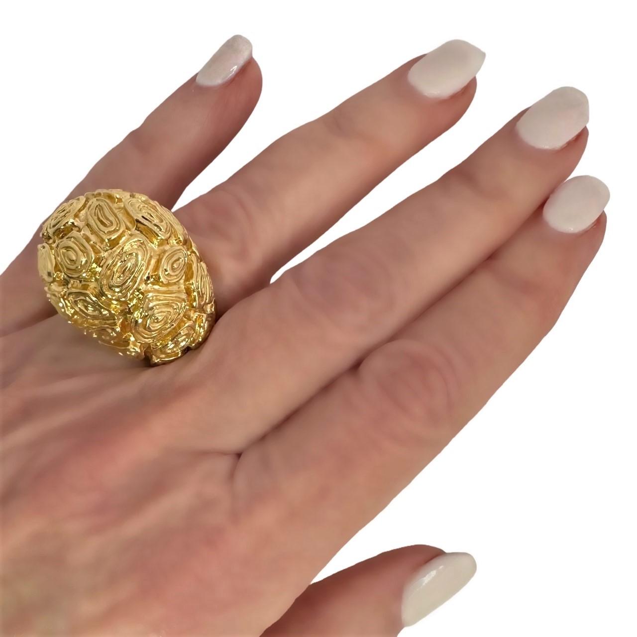 Detailed and Dramatic 18k Yellow Gold Large Scale Modernist Dome Ring For Sale 5