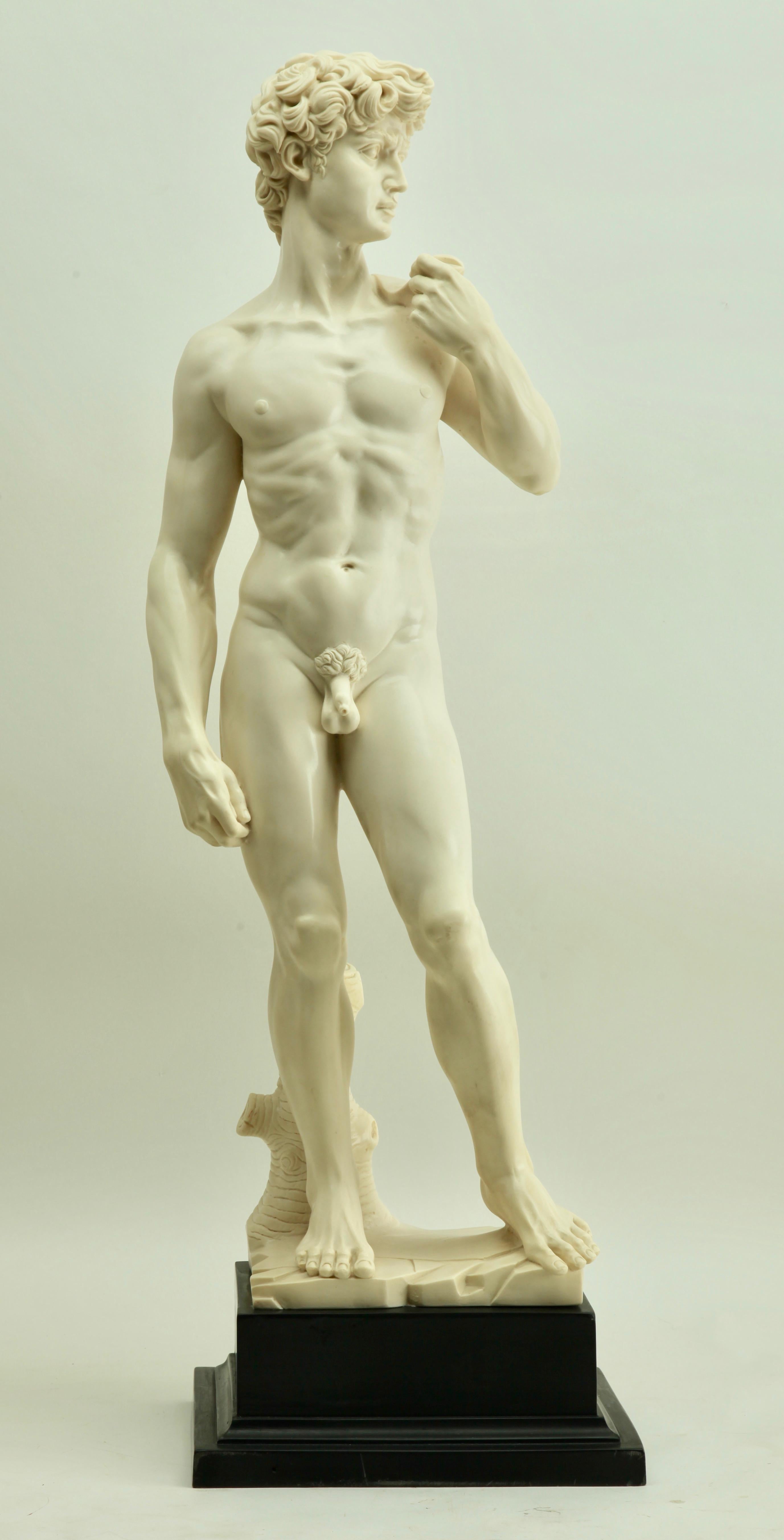 Mid-Century Modern Detailed and Stylized Roman Statue of the 'David' Sculpted by G Ruggeri