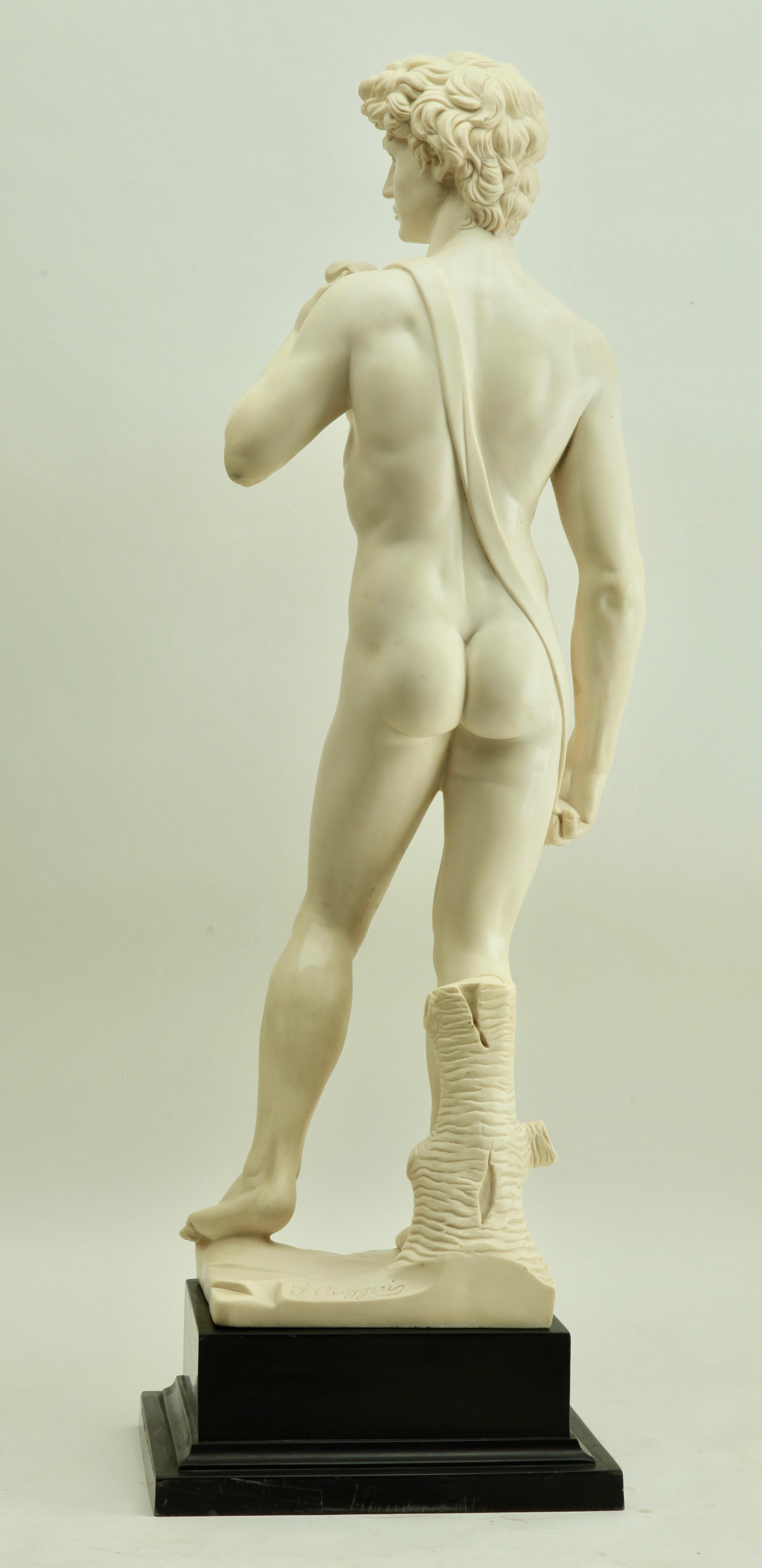 Italian Detailed and Stylized Roman Statue of the 'David' Sculpted by G Ruggeri