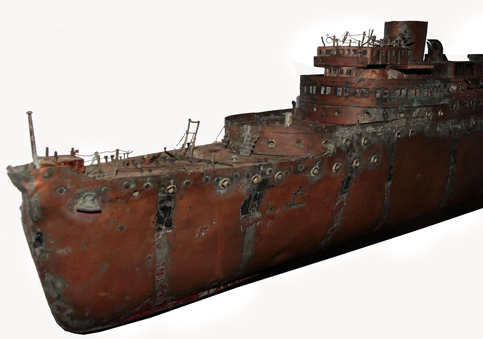 Hand-Crafted Detailed Antique Copper Ship Model
