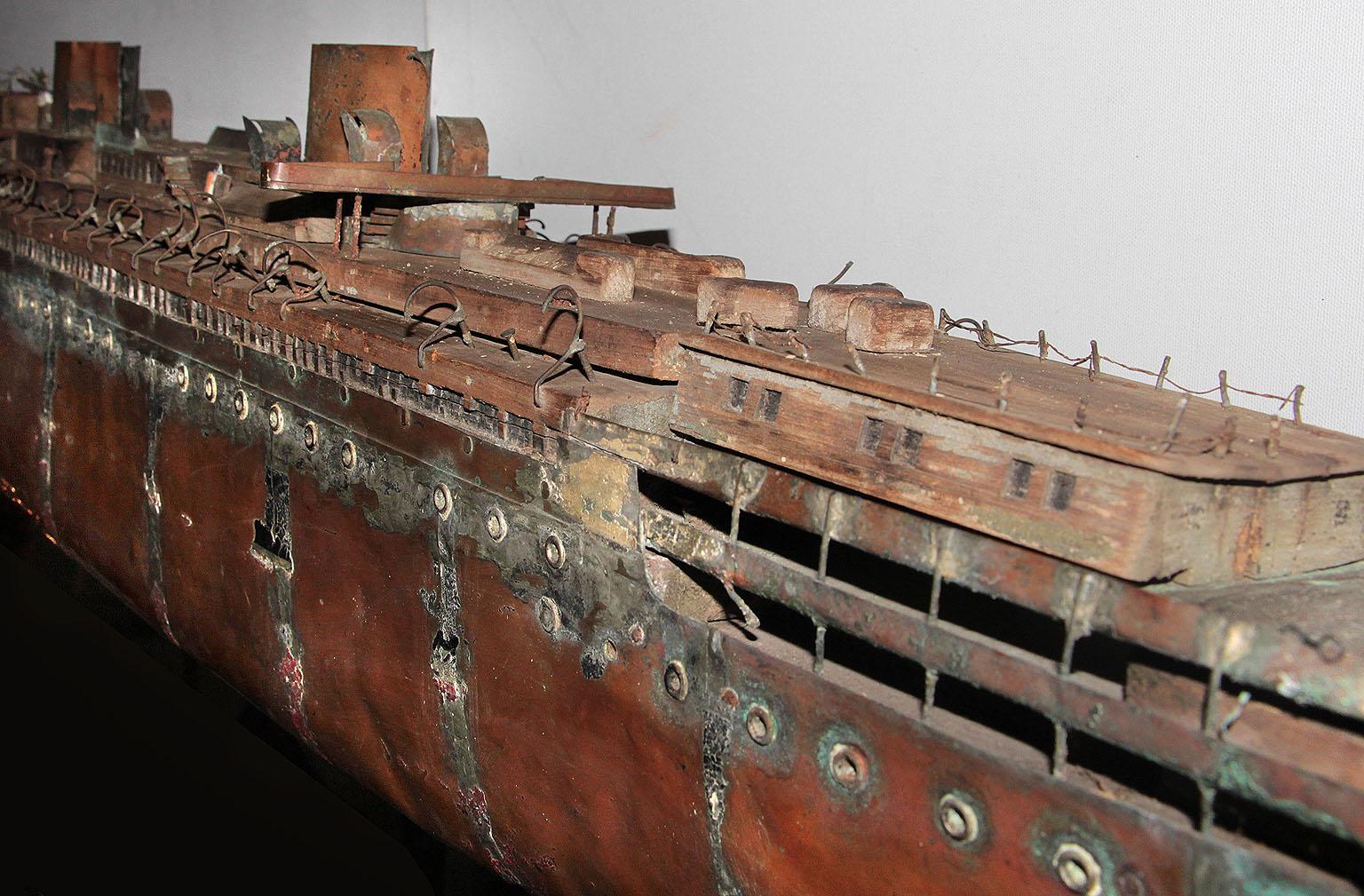Detailed Antique Copper Ship Model In Distressed Condition In Sag Harbor, NY