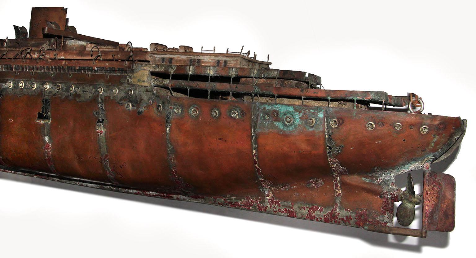 20th Century Detailed Antique Copper Ship Model