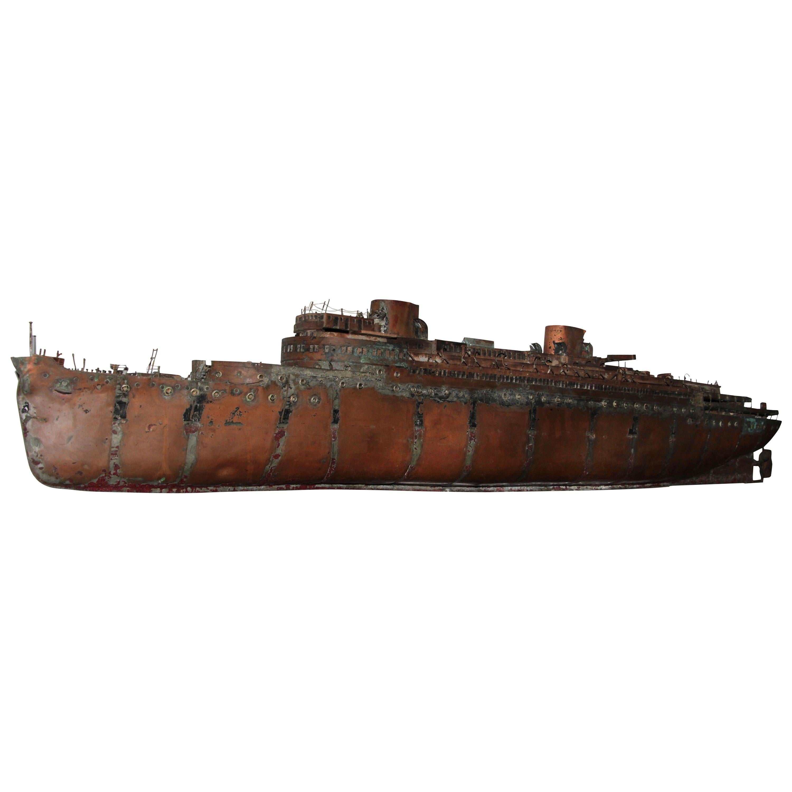 Detailed Antique Copper Ship Model