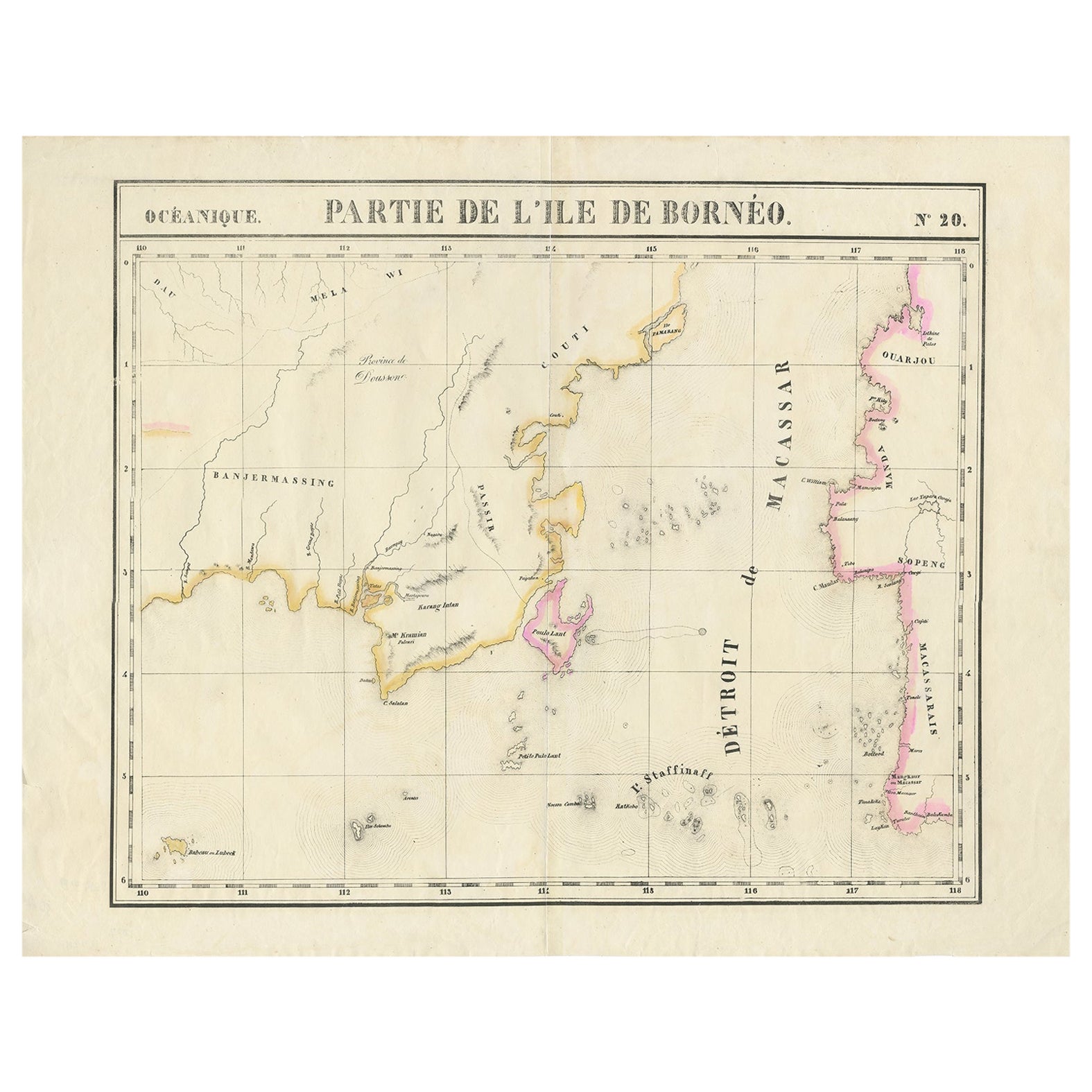 Mapa Antiguo Detallado de una Porción de Borneo y Sulawesi en Indonesia, c.1825