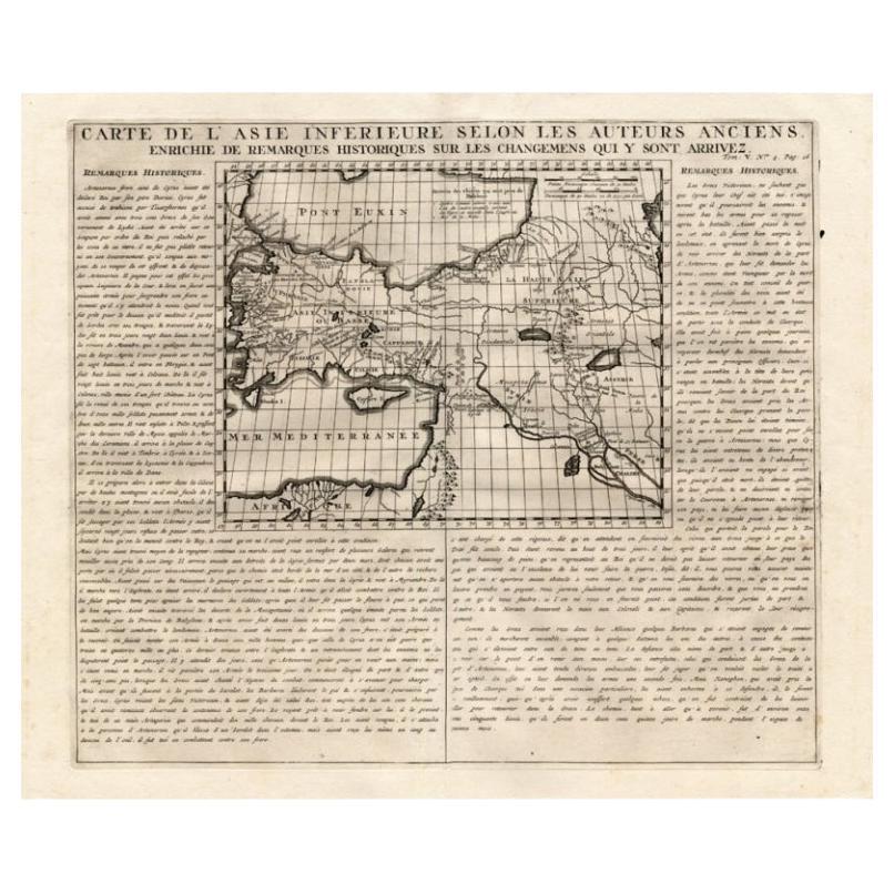 Carte ancienne détaillée d'Asie mineure et de Cyprus avec notes historiques, 1732 en vente