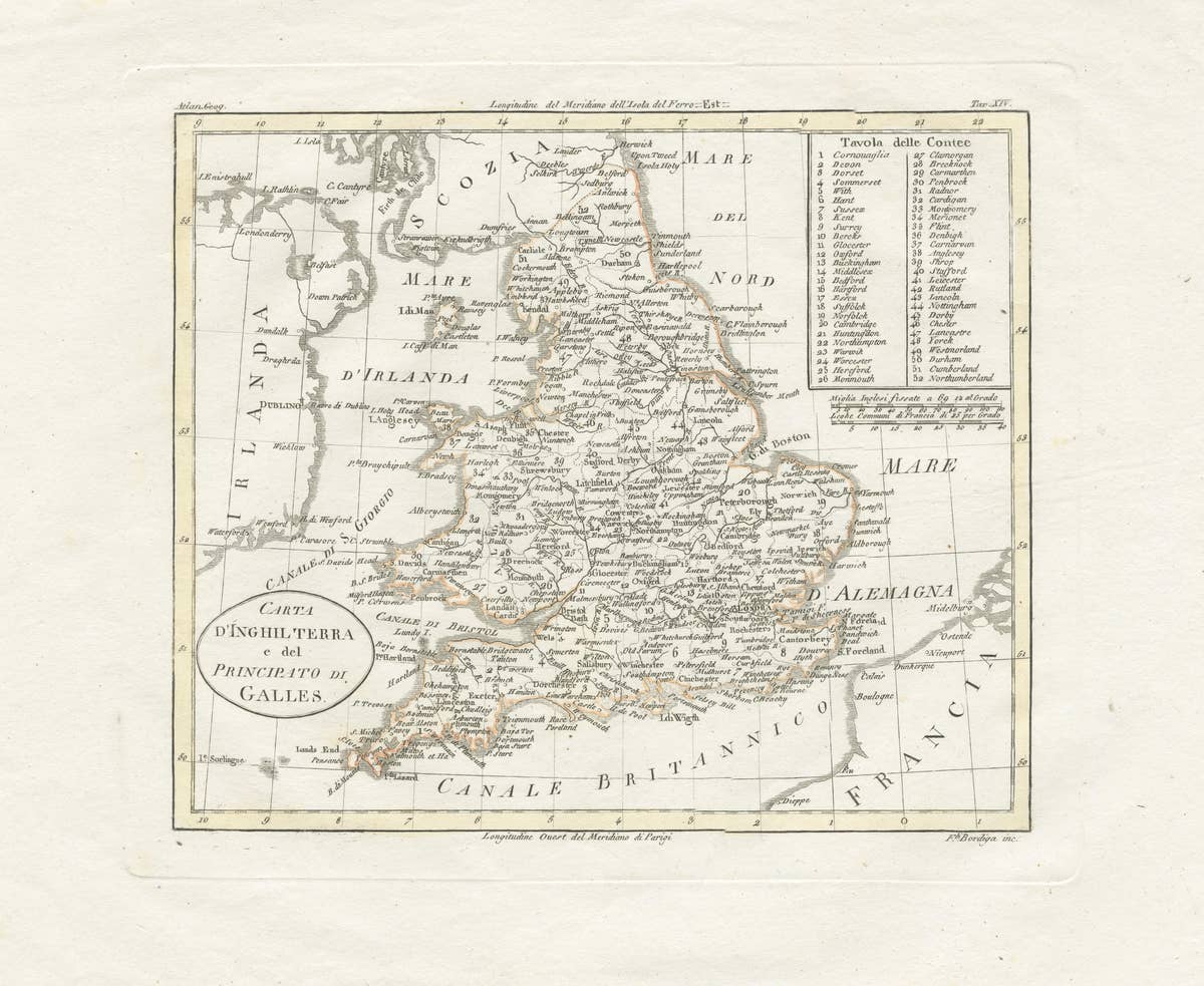 Detailed Antique Map of Britain, Wales and the Coast of Ireland