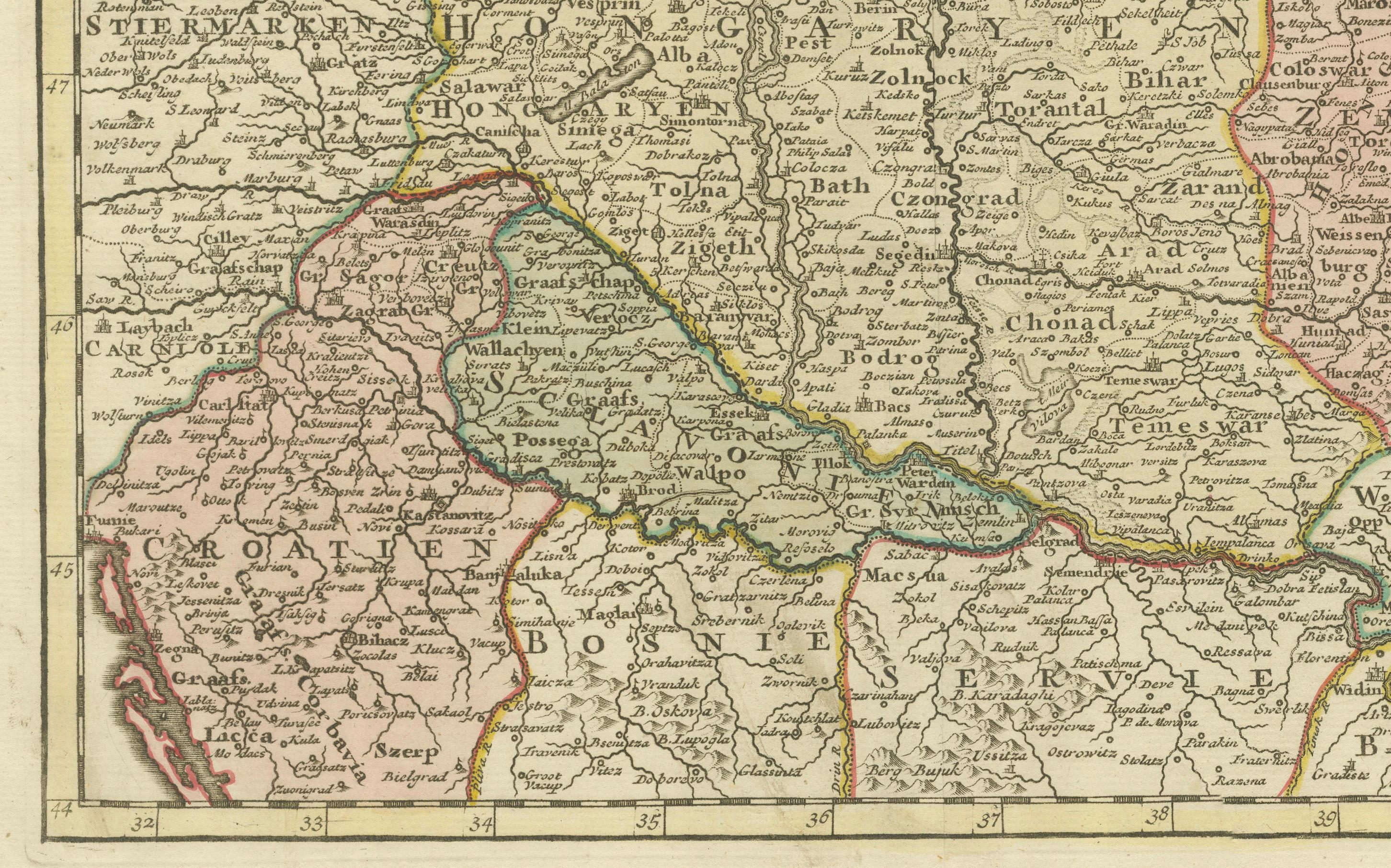 Detaillierte antike Karte von Ungarn und Transylvania von Tirion, 1753 (Graviert) im Angebot
