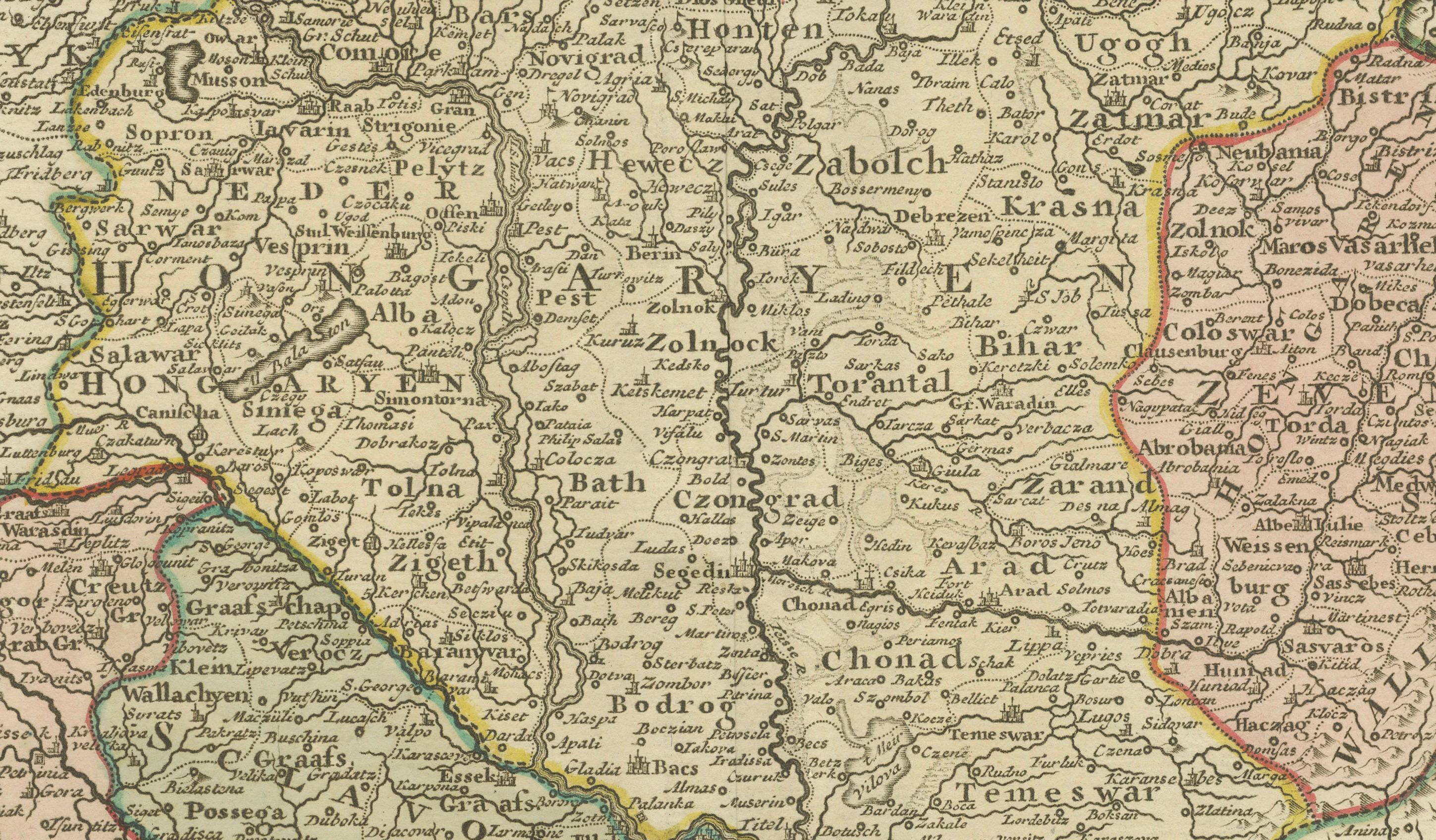 Detaillierte antike Karte von Ungarn und Transylvania von Tirion, 1753 (Papier) im Angebot