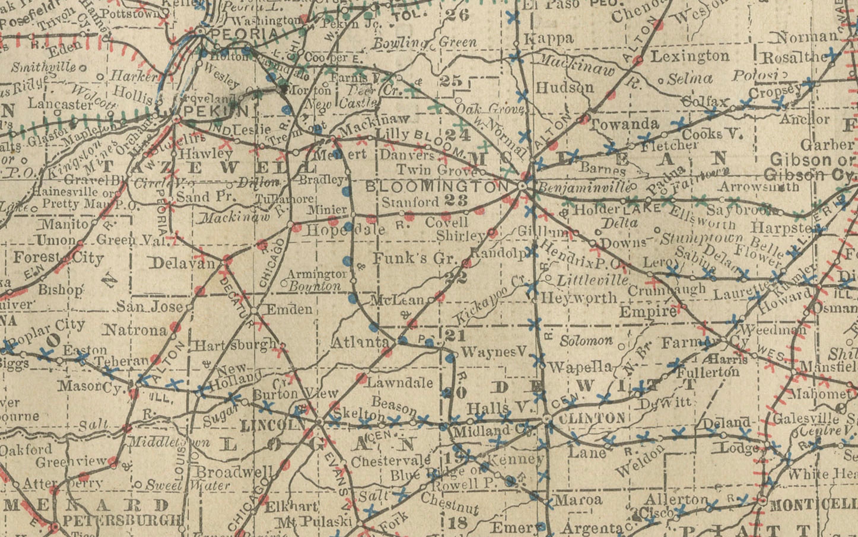 Mappa antica dell'Illinois - Ferrovie, città e contee, 1888

Questa mappa antica finemente dettagliata mostra lo stato dell'Illinois alla fine del XIX secolo, incisa e pubblicata nel 1888 da Rand, McNally & Co. per il suo Improved Indexed Business