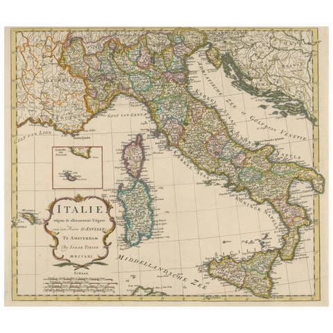 Detailed Antique Map of Italy and surrounding Islands, 1761