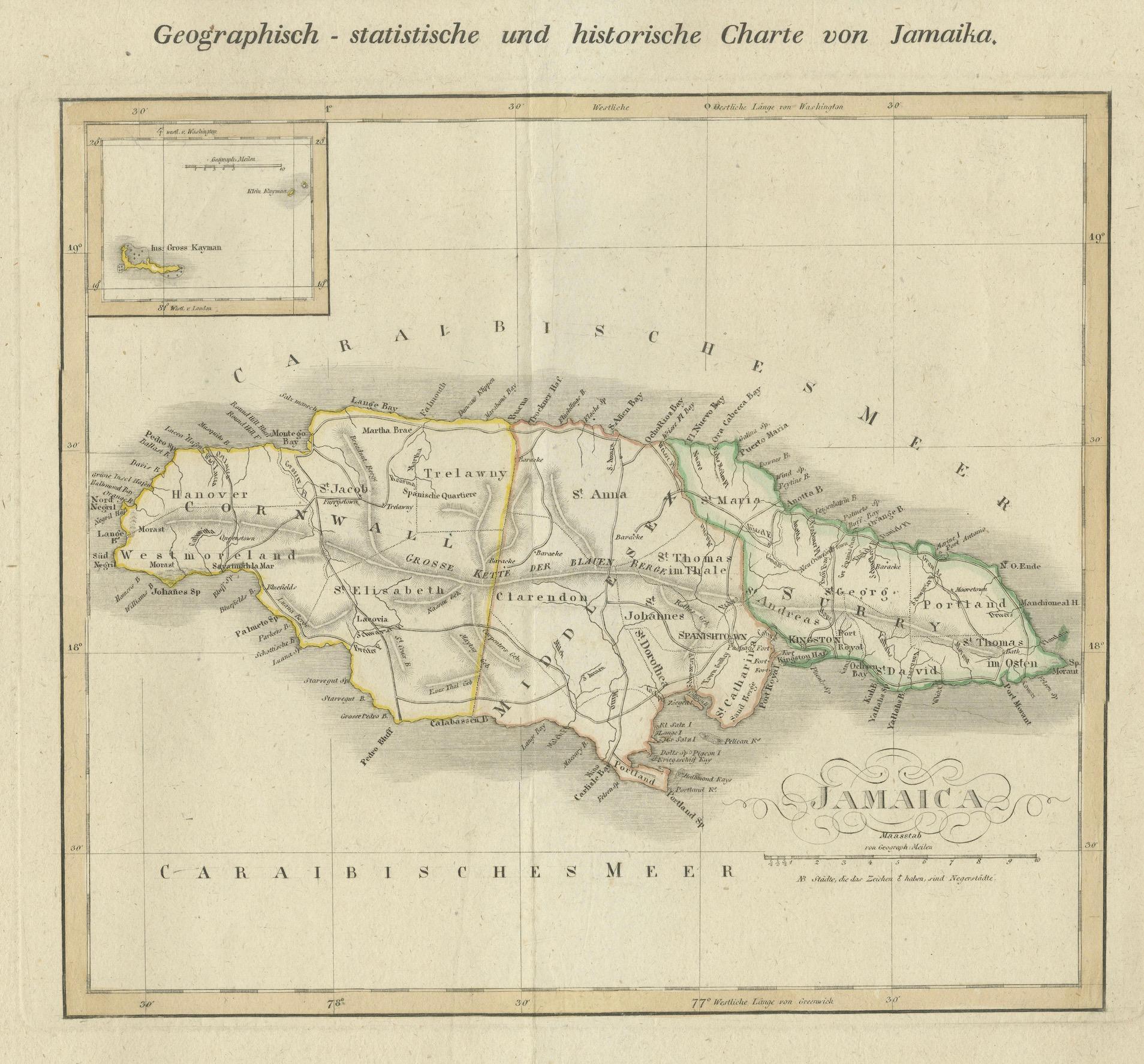 Gravé Carte ancienne du Jamaïque publiée à Weimar, 1825 en vente