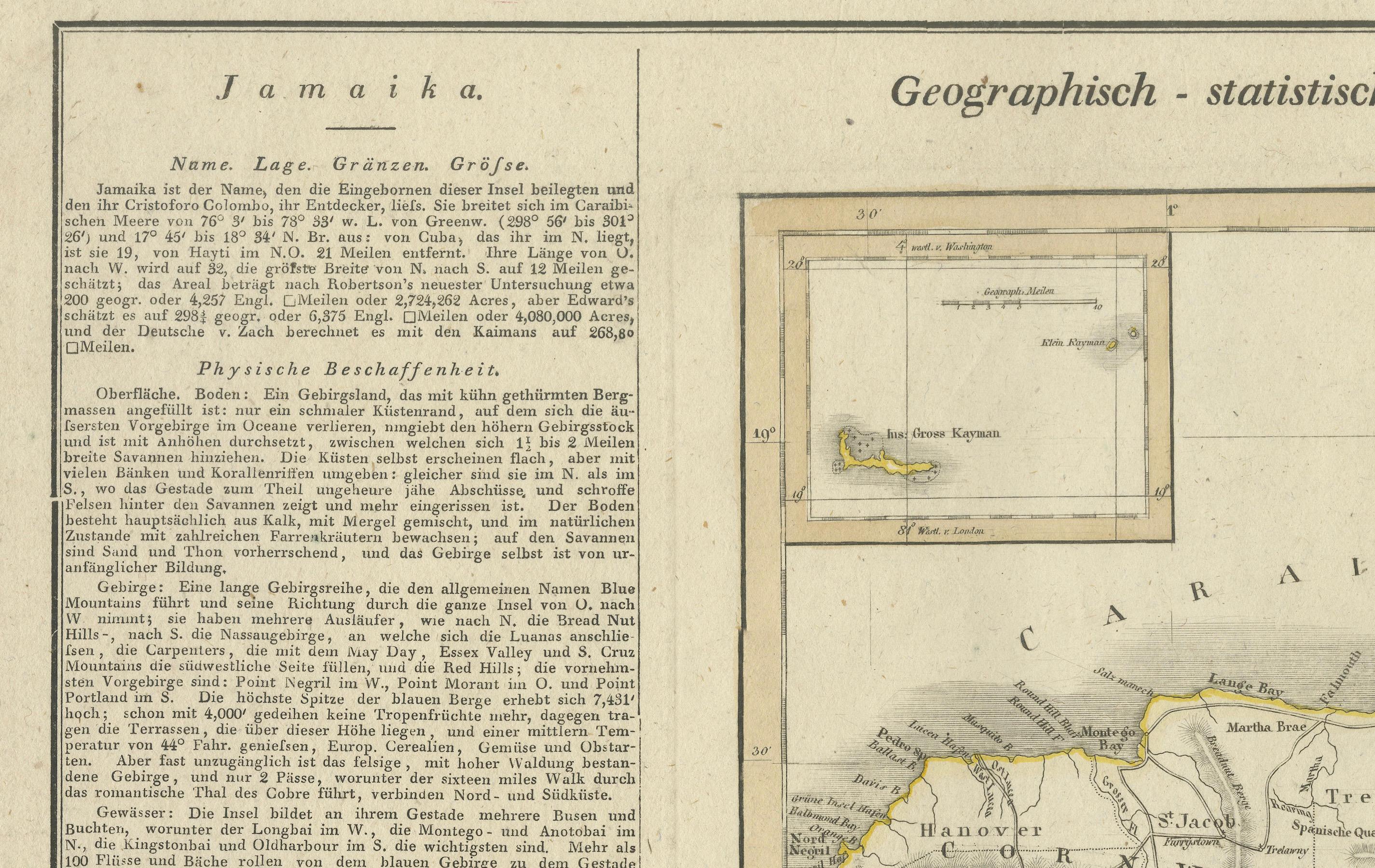Carte ancienne du Jamaïque publiée à Weimar, 1825 Bon état - En vente à Langweer, NL