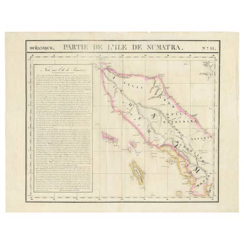 Detailed Antique Map of Northern Sumatra, Indonesia, circa 1825