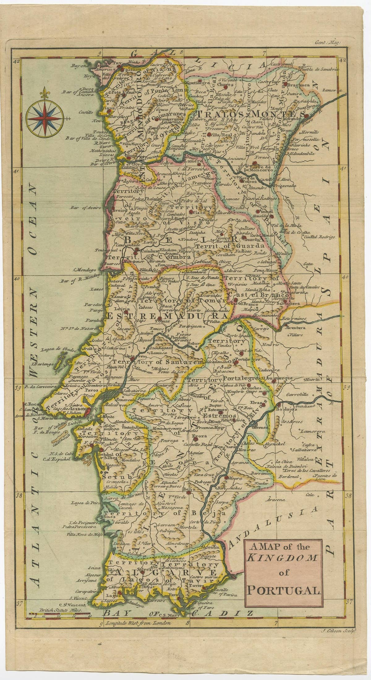 Detailed Antique Map of Portugal, Published for the 'Gentleman's Magazine', 1758