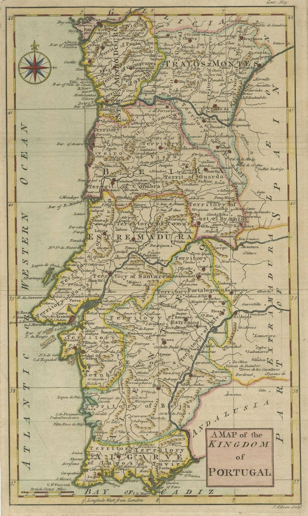 Detailed Antique Map of Portugal, Published for the 'Gentleman's Magazine', 1758