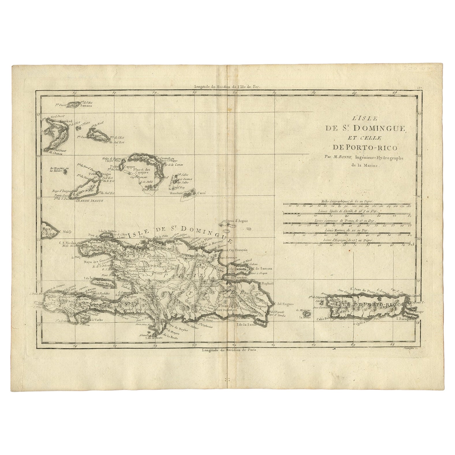 Carte ancienne détaillée de Santa Domingo, Porto Rico, Eastern Bahamas, vers 1780