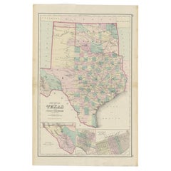 Detaillierte antike Karte des texanischen und indischen Territoriums, 1875