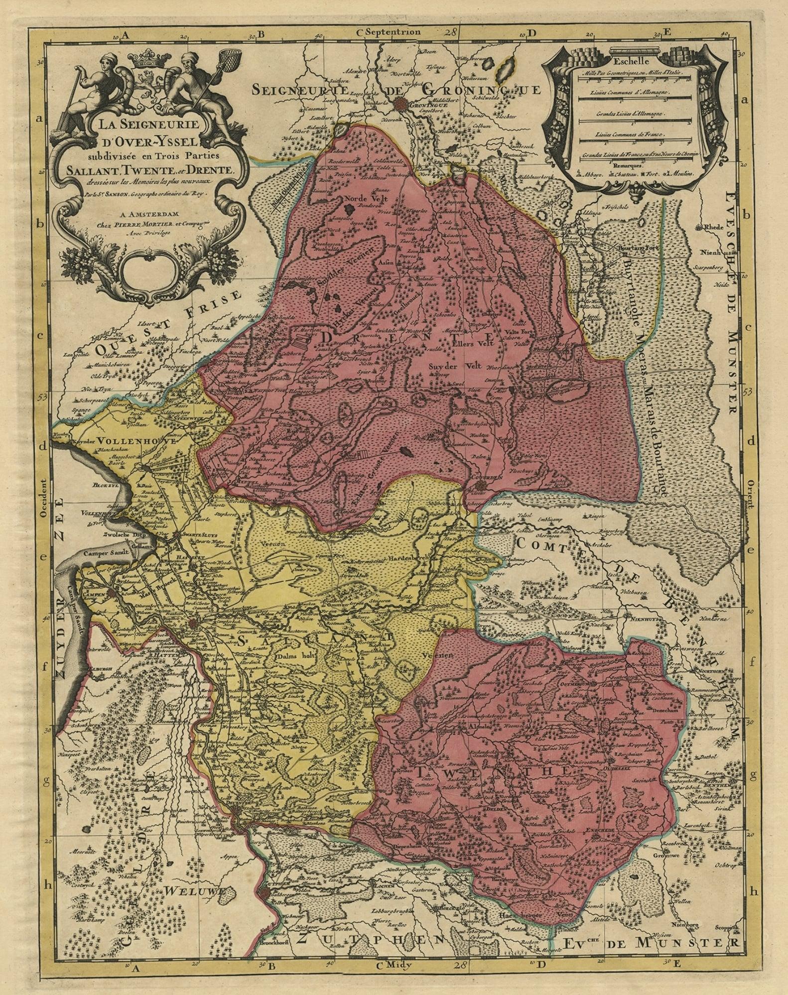 Detaillierte antike Karte der Provinz Overijssel in den Niederlanden, ca. 1.700 im Zustand „Gut“ im Angebot in Langweer, NL