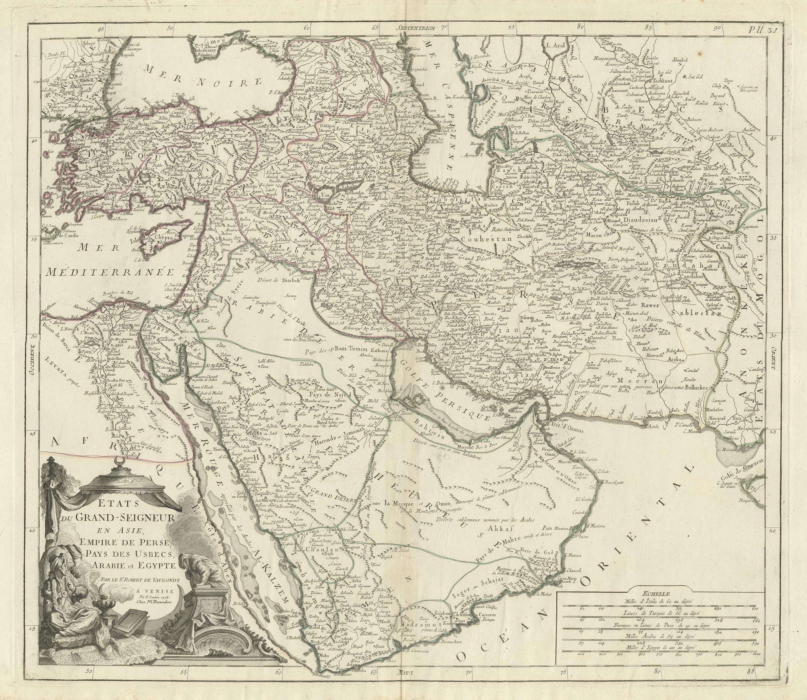 Engraved Detailed Original Antique Map of the Turkish Empire with Arabia, 1778 For Sale