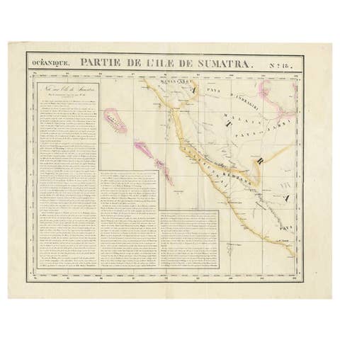 Detailed Antique Map of the Western Sumatra, Indonesia, circa 1825