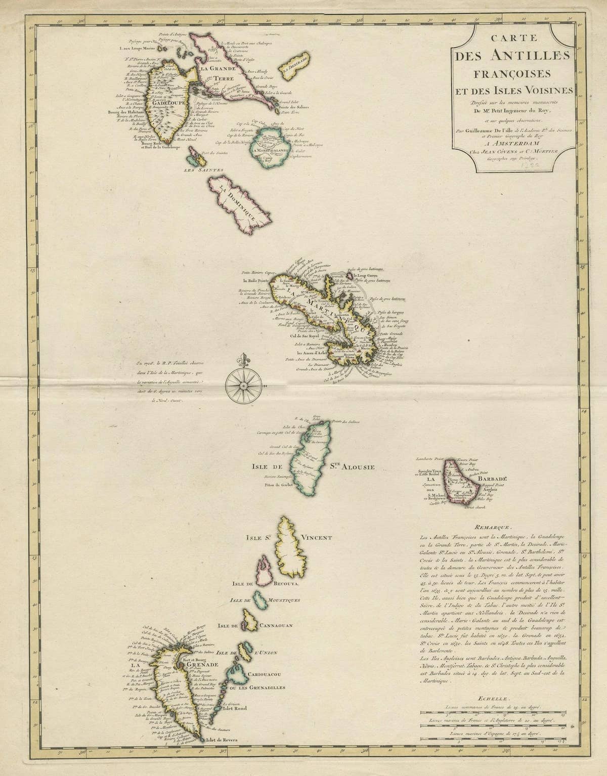Detailed Antique Map of the Windward Islands in the Caribbean
