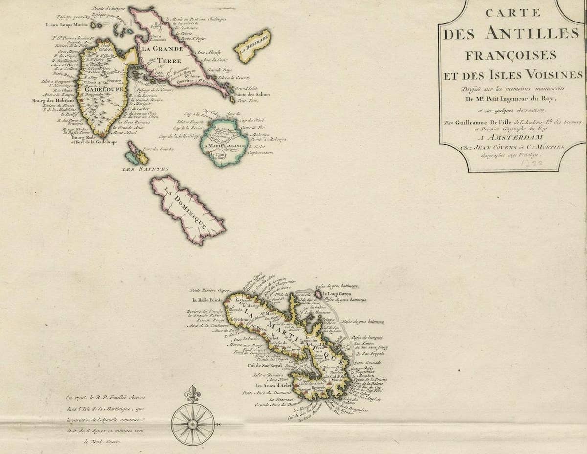 Detailed Antique Map of the Windward Islands in the Caribbean