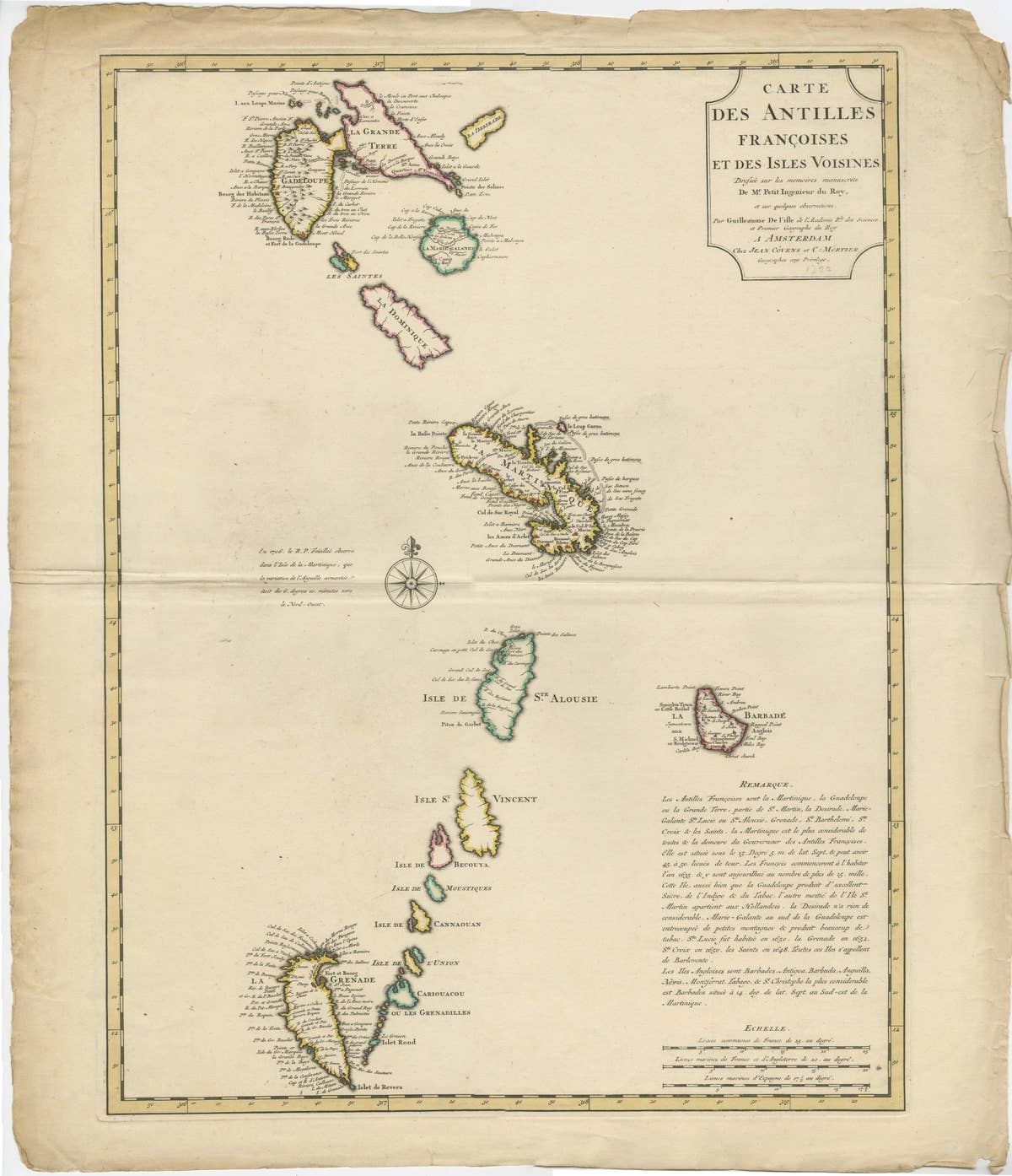 Detailed Antique Map of the Windward Islands in the Caribbean