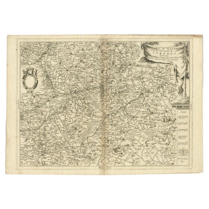 Detailed Antique Map of Western Belgium and Eastern France by Coronelli, 1690 For Sale