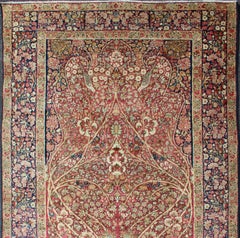 Very Fine Antique Persian Lavar Kerman Rug with Intricate Floral Design