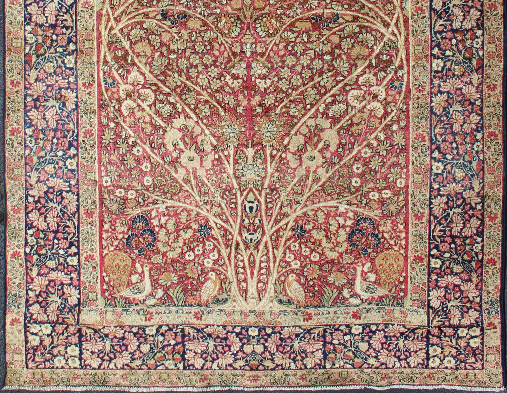 Kirman Very Fine Antique Persian Lavar Kerman Rug with Intricate Floral Design  For Sale
