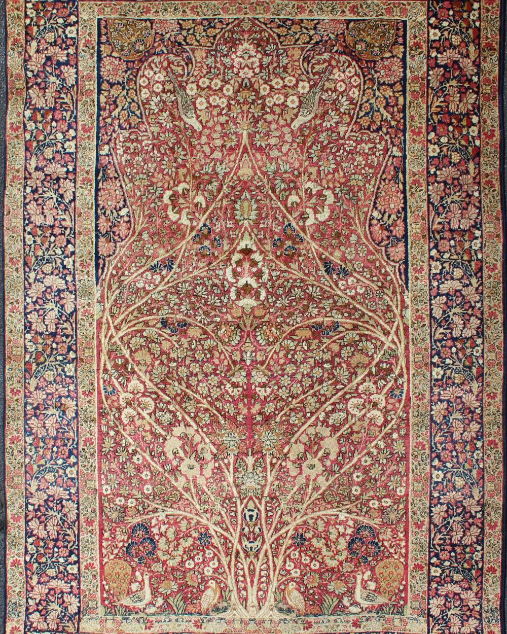 Hand-Knotted Very Fine Antique Persian Lavar Kerman Rug with Intricate Floral Design  For Sale