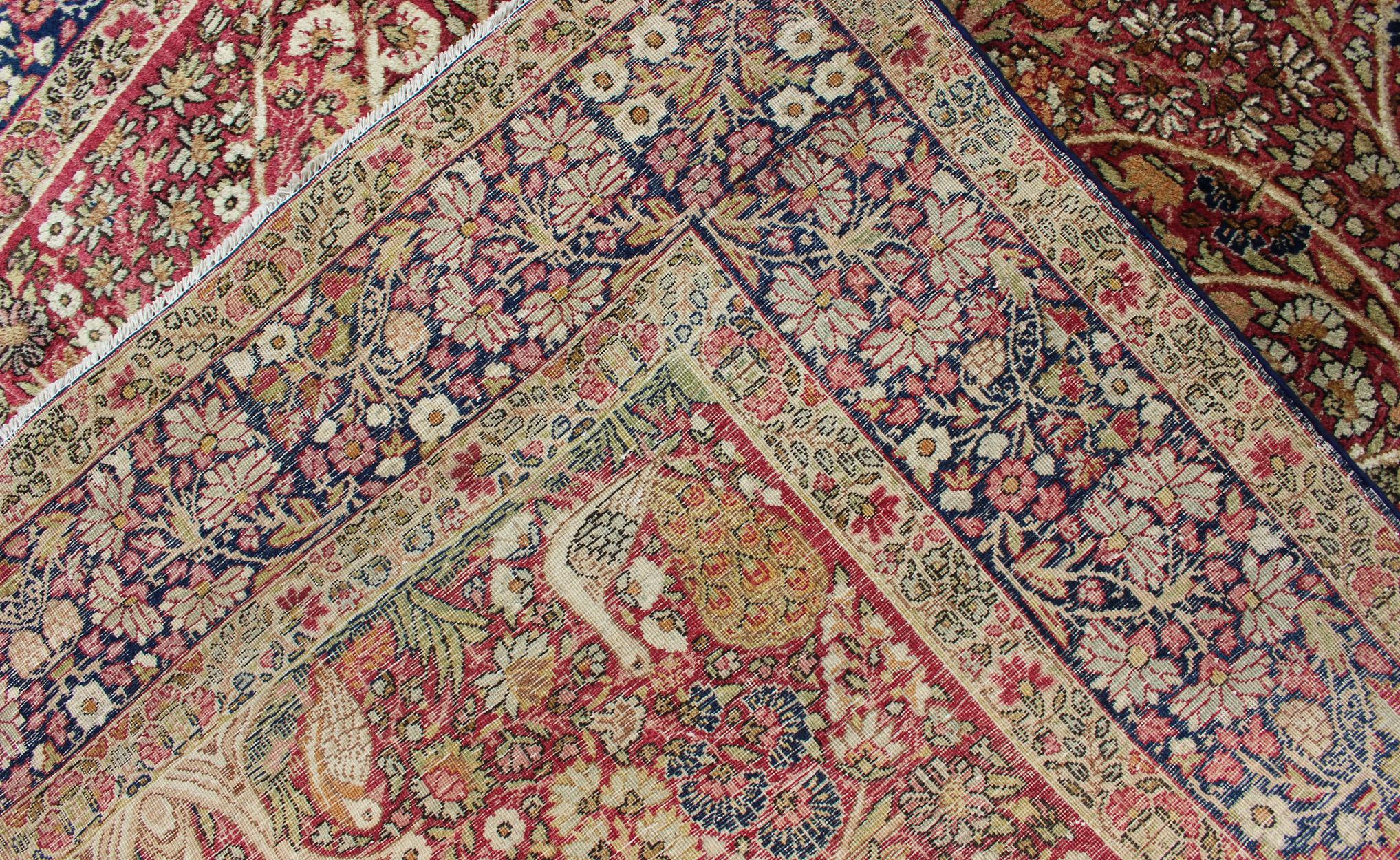 Very Fine Antique Persian Lavar Kerman Rug with Intricate Floral Design  In Good Condition For Sale In Atlanta, GA