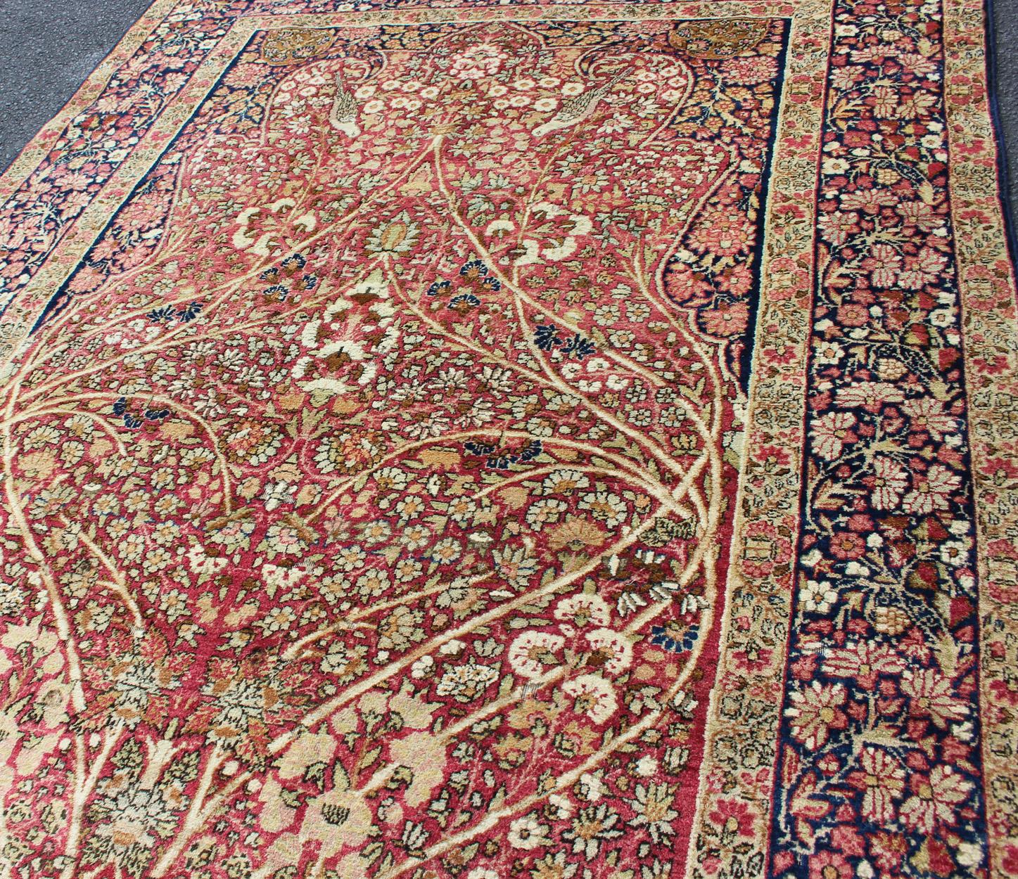 Late 19th Century Very Fine Antique Persian Lavar Kerman Rug with Intricate Floral Design  For Sale