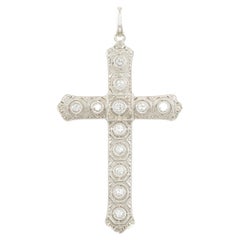 Vintage Detailed Art Deco Diamond Cross Pendant in 18K White Gold