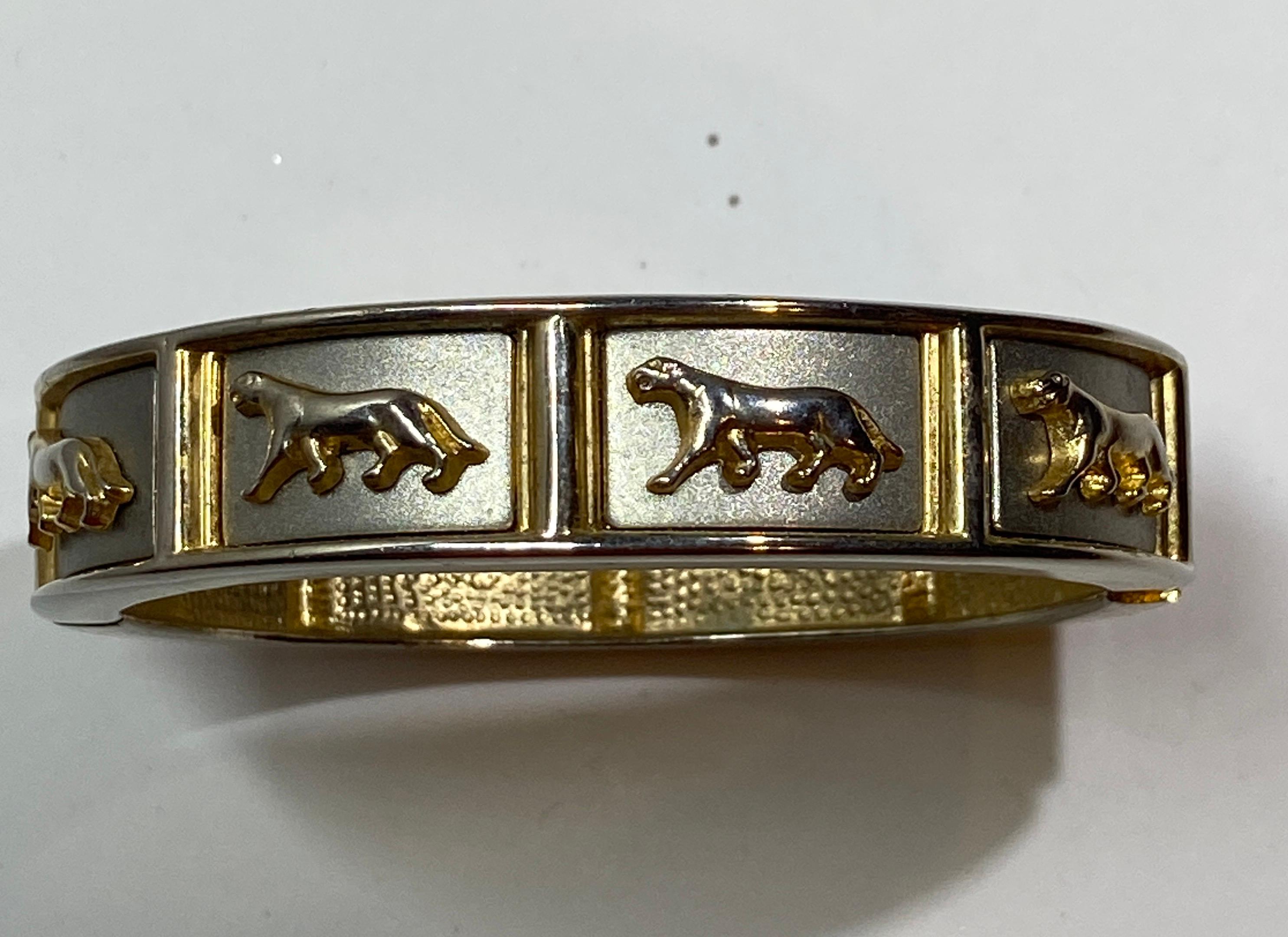 Detailed Baroque Polished Gold And Silver Hardware Bracelet In Good Condition For Sale In New York, NY