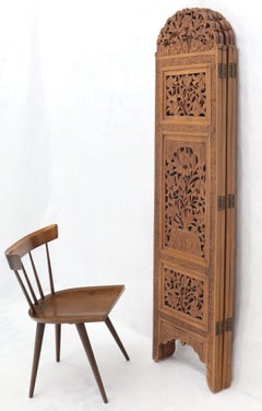 Detailed Carved Teak 4-Panel Room Divider Screen