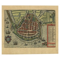 Detailed Copper Engraved City Map of Enkuizen, the Netherlands, c.1620