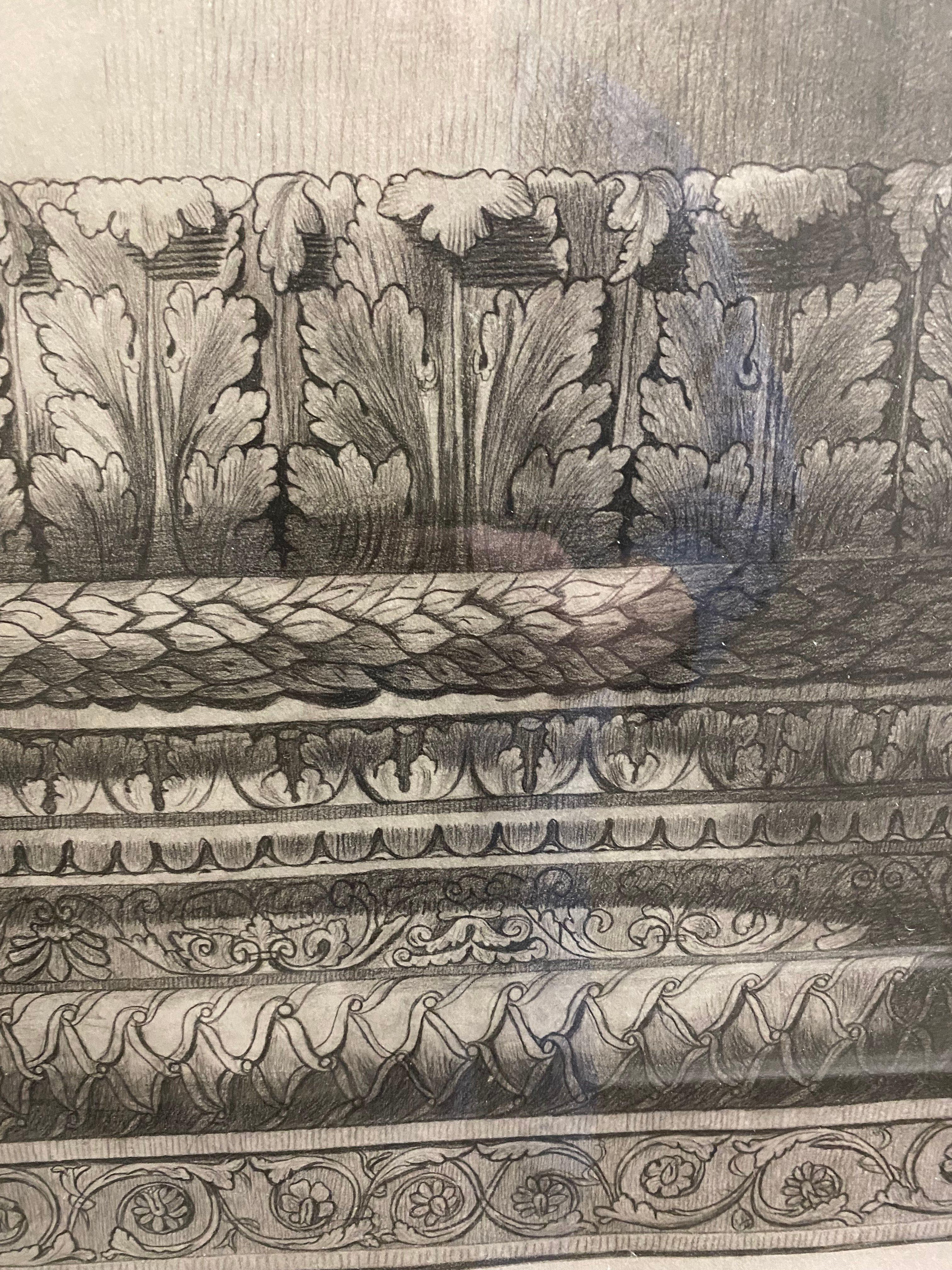 Detailed Drawing of Column Base from Constantine Baptistry, Early 19th Century In Good Condition For Sale In Spencertown, NY
