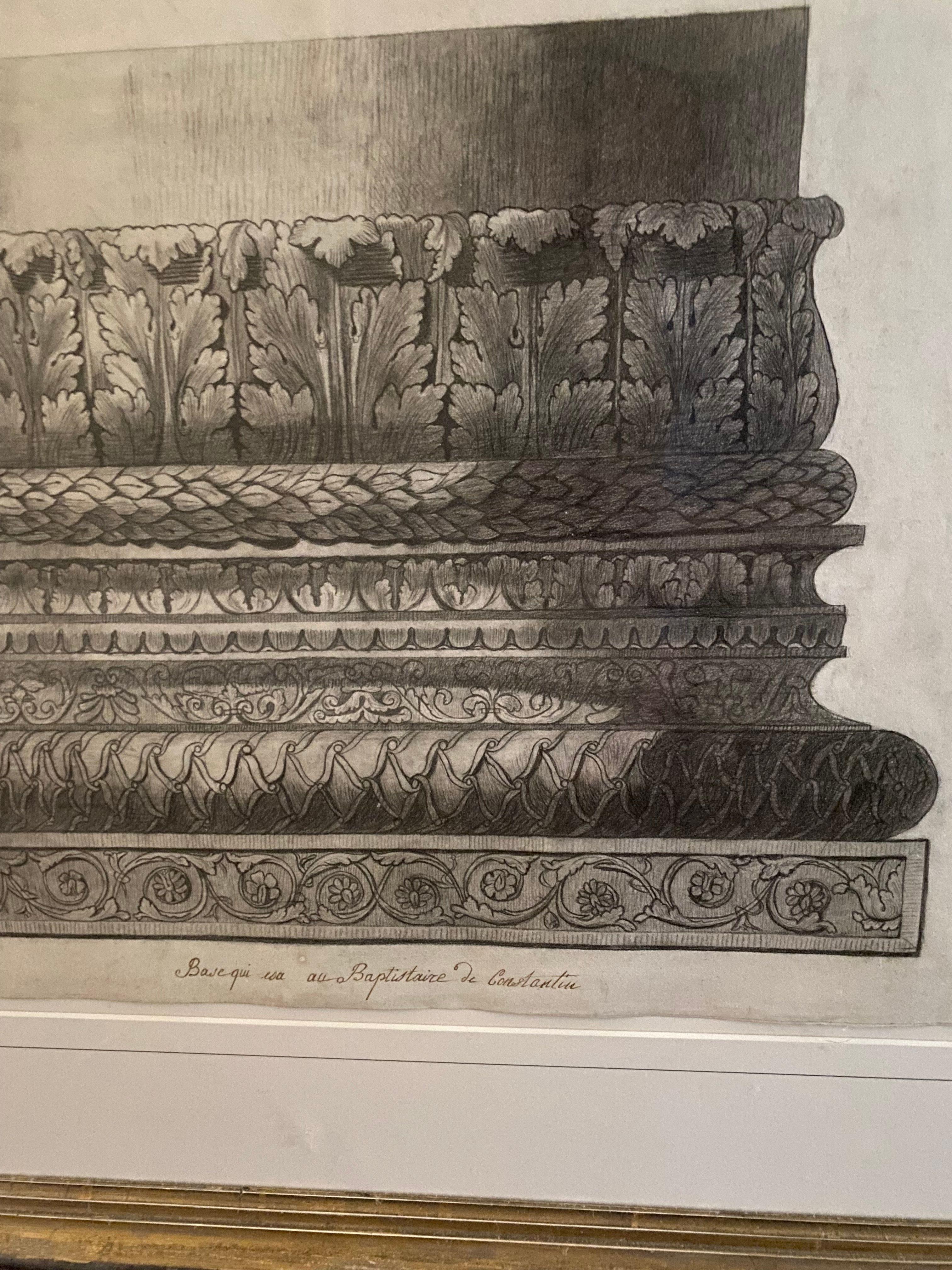 Detailed Drawing of Column Base from Constantine Baptistry, Early 19th Century For Sale 1