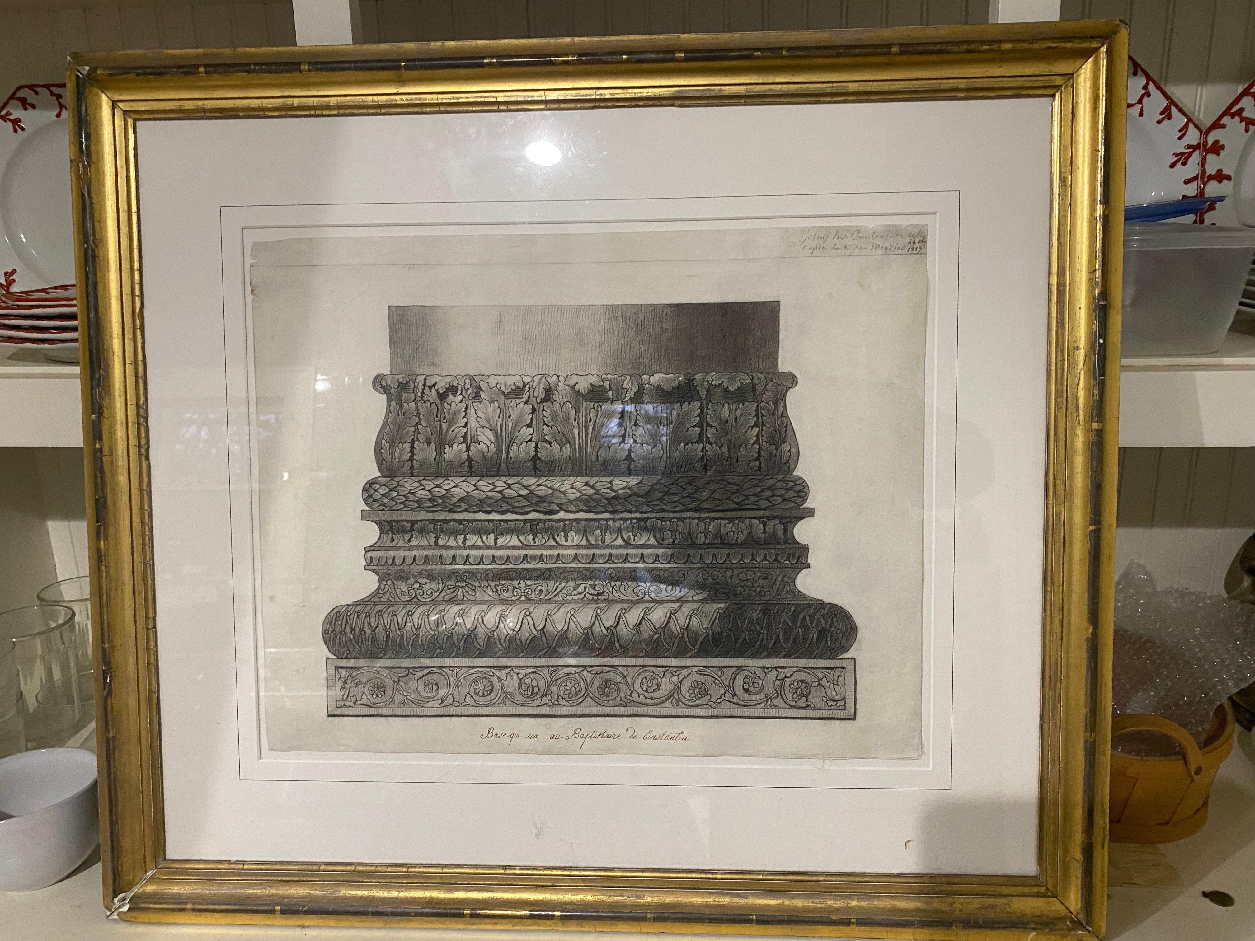 Detailed Drawing of Column Base from Constantine Baptistry, Early 19th Century For Sale 2