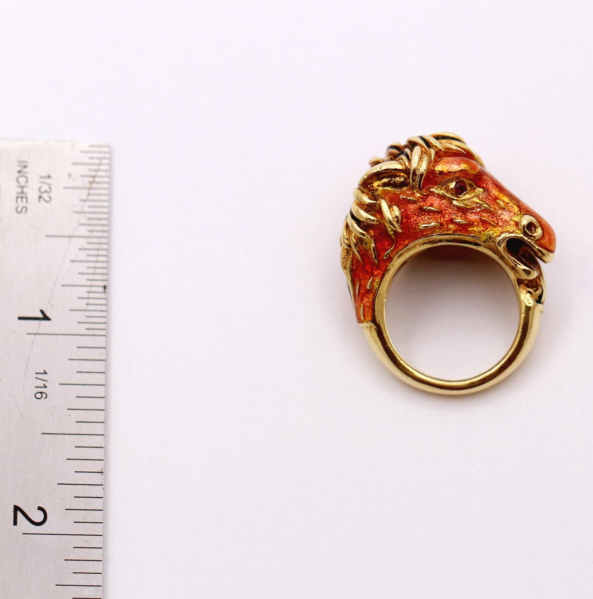 Detailed Enamel Horse Ring by Frascarolo with Ruby Eyes 5