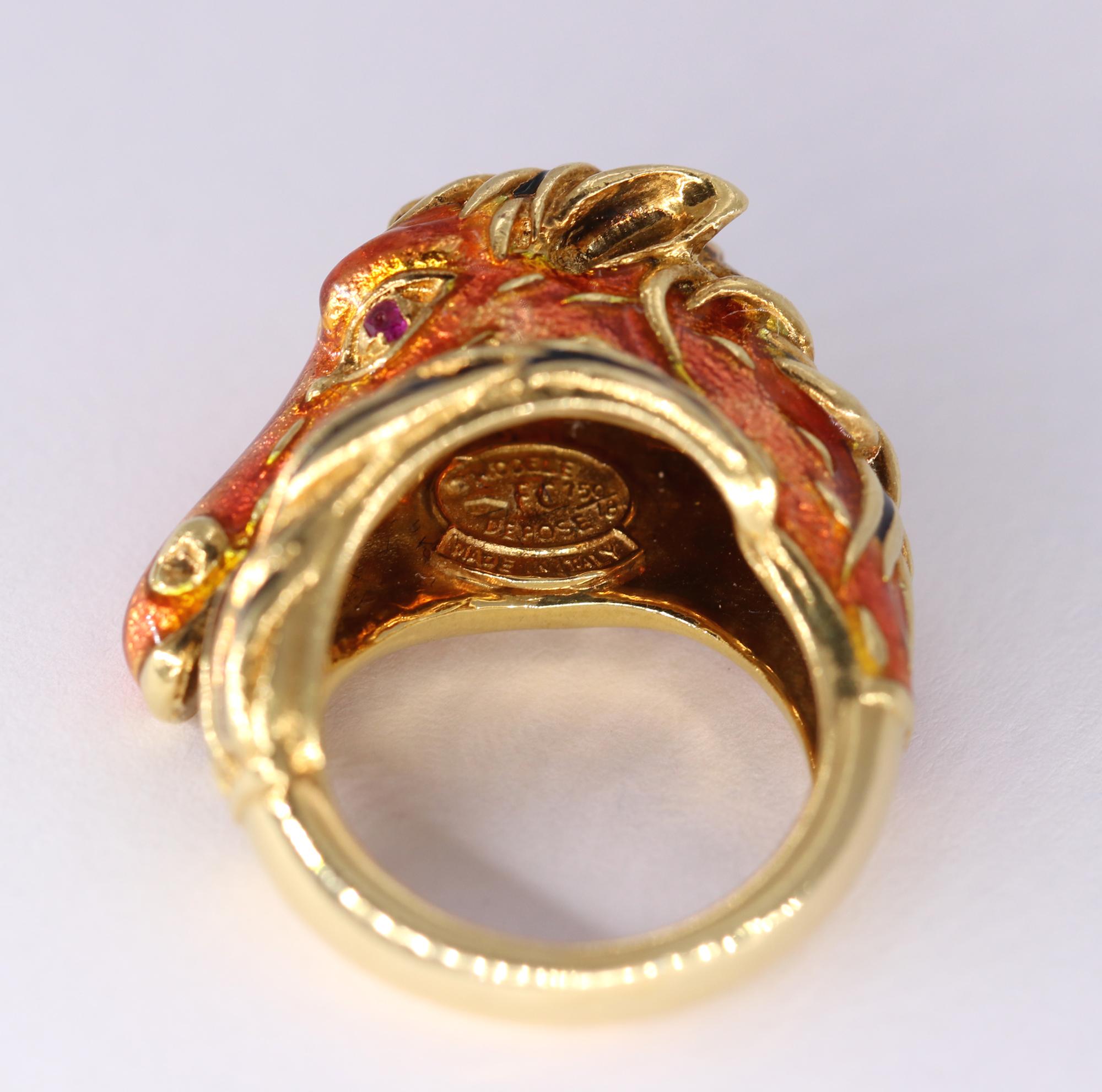 Detailed Enamel Horse Ring by Frascarolo with Ruby Eyes 3