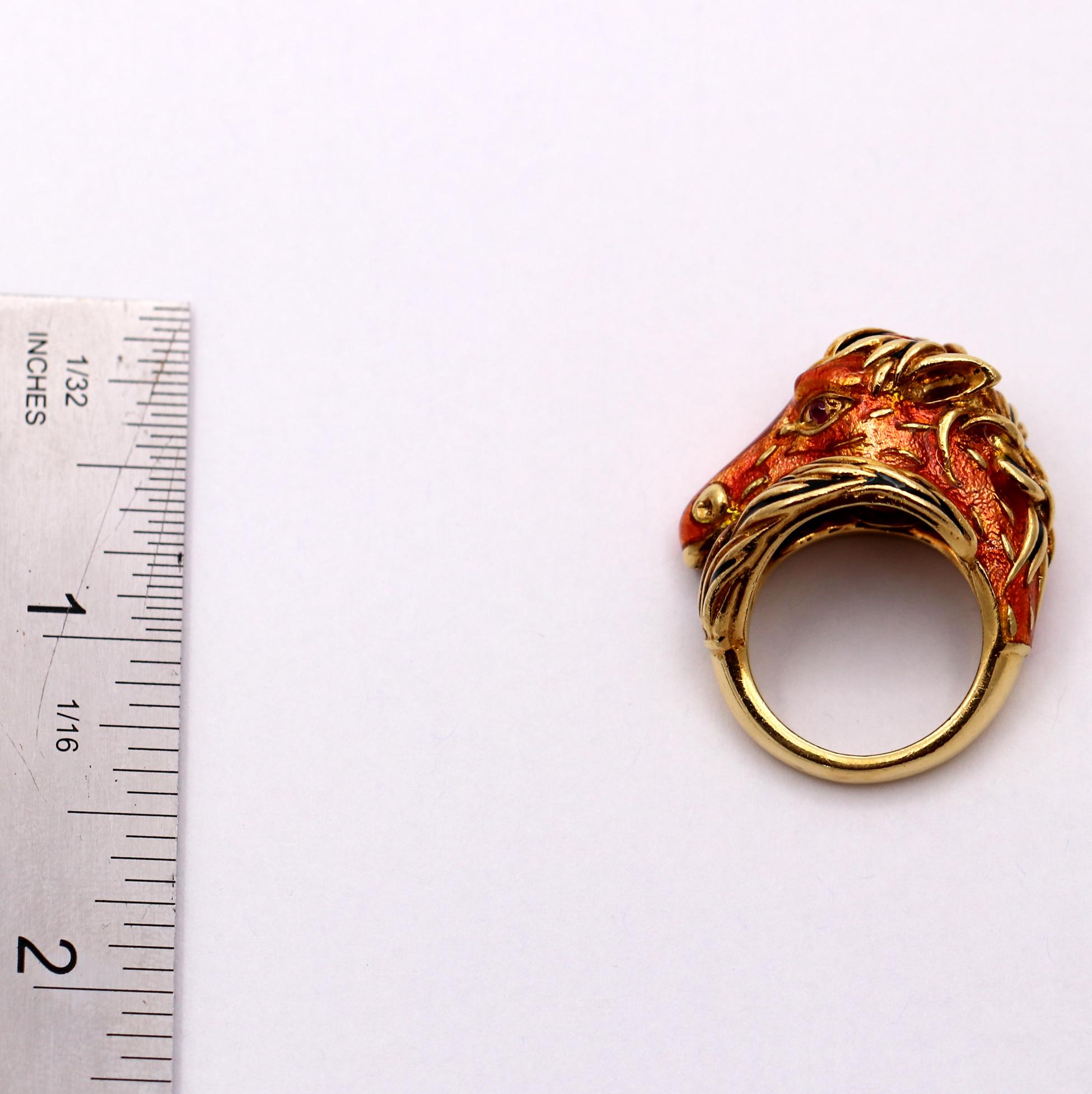 Detailed Enamel Horse Ring by Frascarolo with Ruby Eyes 4