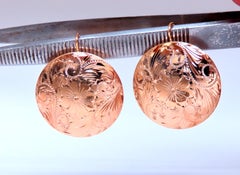 Detailed Engraved Vintage Restored Button Lever Wire Earrings 14kt Gold*